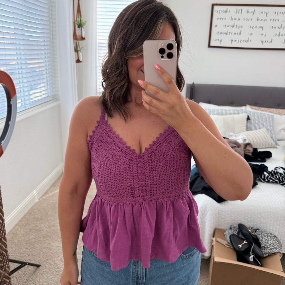 Purple Crochet Trim Women Top